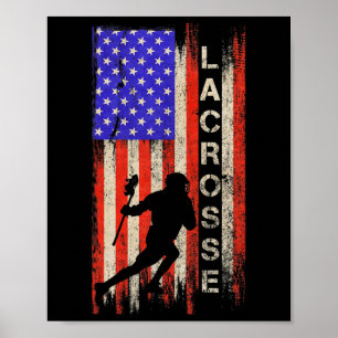 Vintage-USA-Amerikanische-Flagge-Lacrosse-Spieler- Poster