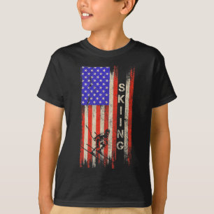 Vintage-USA-Amerikanische-Flagge-Ski-Fahrer-Silhou T-Shirt