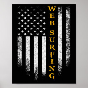 Vintage-USA-Amerikanische-Flagge-Web-Surfen-Lustig Poster