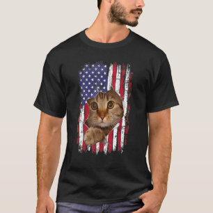 Vintage-USA-Amerikanische Flagge zerrissen Katze K T-Shirt