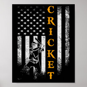 Vintage USA Cricket Spieler Amerikanische Flagge P Poster