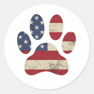 Vintage USA Flag 4. Juli Paw Print Patriotic Runder Aufkleber