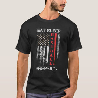 Vintage USA Flag essen Schlaf Baseball Wiederholun T-Shirt