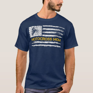 Vintage USA Flag Proud Motocross Dirt Bike Mama T-Shirt