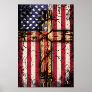 Vintage USA-Flagge mit Abnutzung Christian Poster