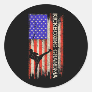 Vintage-USA-Flagge MMA-Kickbox-Kämpferin Oma Si Runder Aufkleber