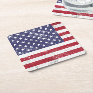 Vintage-USA-Flagge Patriotisch Amerikanisch Rot We Rechteckiger Pappuntersetzer