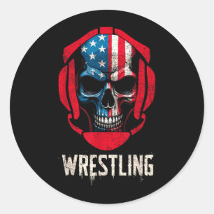 Vintage USA-Flagge Totenkopf Wrestling Martial Art Runder Aufkleber