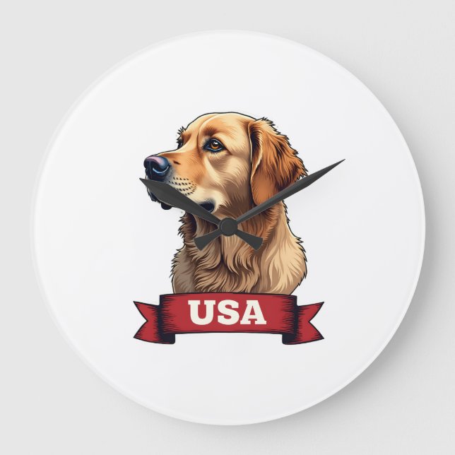 Vintage USA Golden Retriever Gravur-Shirt 4 Große Wanduhr (Vorderseite)