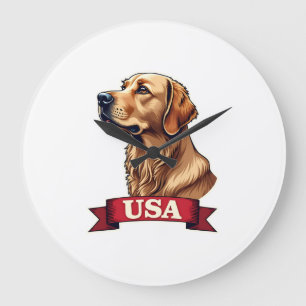 Vintage USA Golden Retriever Gravur-Shirt Große Wanduhr