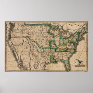 Vintage USA Karte (1823) Poster