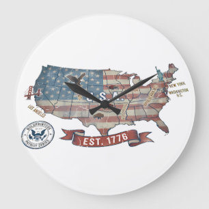 Vintage-USA-Karte - American Patriot Wilde Große Wanduhr