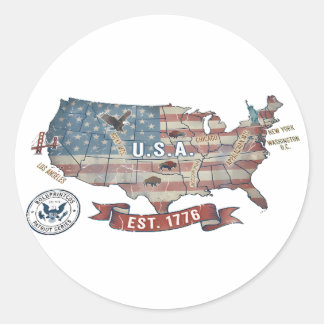 Vintage-USA-Karte - American Patriot Wilde Runder Aufkleber