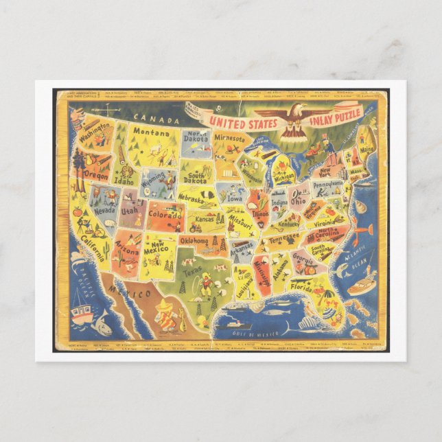 Vintage USA Karte Puzzle Postkarte (Vorderseite)
