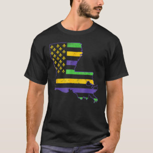 Vintage USA New Orleans Mardi Gras Flag Fleur De L T-Shirt