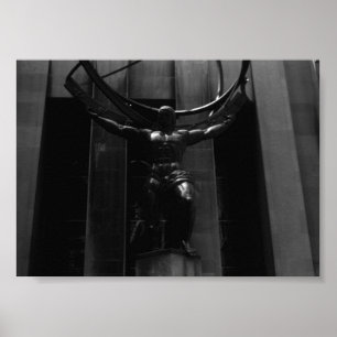 Vintage USA New York Rockefeller Atlas Statue Poster