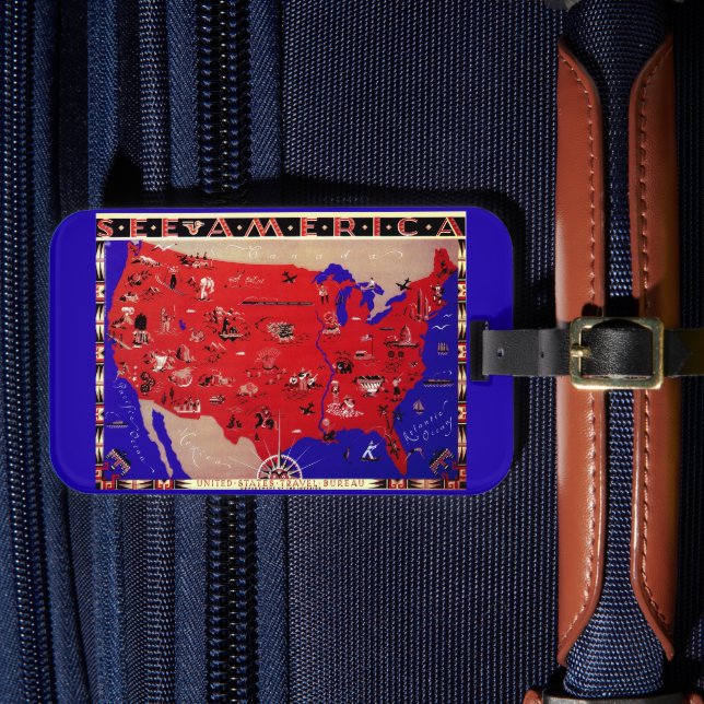 Vintage USA Reisebüro Karte Gepäckanhänger (Vorderseite Insitu 4)