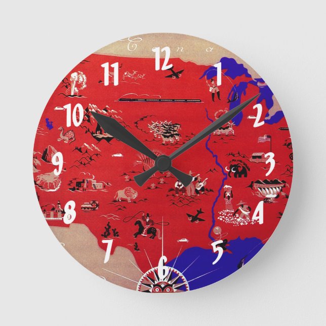 Vintage USA Reisebüro Karte Runde Wanduhr (Vorderseite)