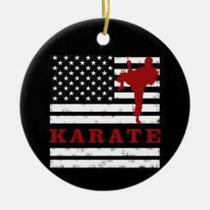 Vintage USA Rot Weiß Karate Amerikanische US-Flagg Keramik Ornament
