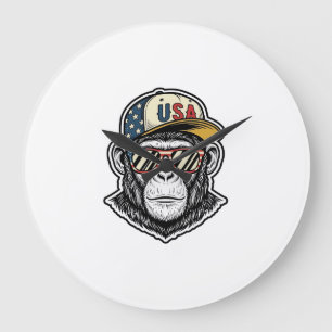 Vintage USA Schimpanse Patrioten-Sonnenbrille-Shir Große Wanduhr