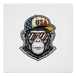 Vintage USA Schimpanse Patrioten-Sonnenbrille-Shir Poster