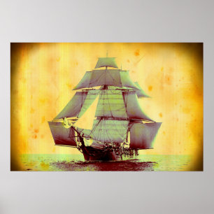 Vintage USS Monongahela Segelschiff Poster