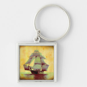 Vintage USS Monongahela Segelschiff Schlüsselkette Schlüsselanhänger