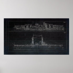 Vintage USS Oklahoma Blueprints Poster