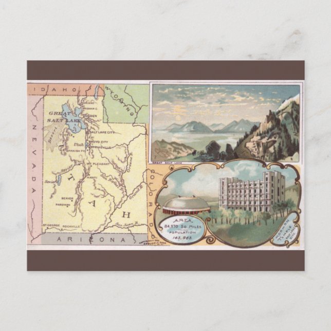 Vintage-Utah-Karte Postkarte (Vorderseite)