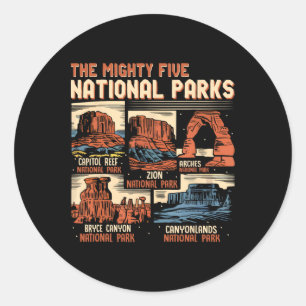 Vintage Utah Mighty Five 5 Nationalparks Wandern C Runder Aufkleber