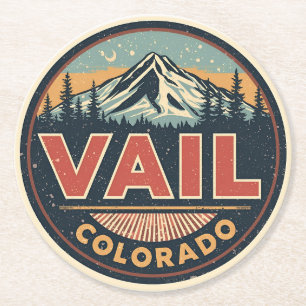 Vintage Vail Colorado Outdoor-Seilbahn-Souvenirs Runder Pappuntersetzer