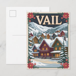 vintage Vail Colorado Outdoor Winter Schnee Ski Postkarte