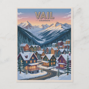 vintage Vail Colorado Outdoor Winter Schnee Ski Postkarte