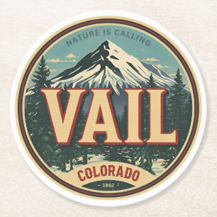 vintage Vail Colorado Outdoor Winter Schnee Ski  Runder Pappuntersetzer