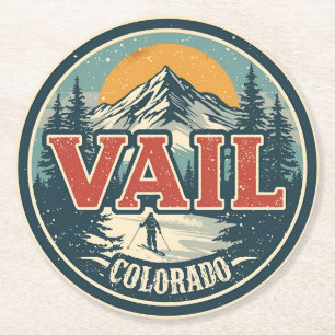 vintage Vail Colorado Outdoor Winter Schnee Ski Runder Pappuntersetzer