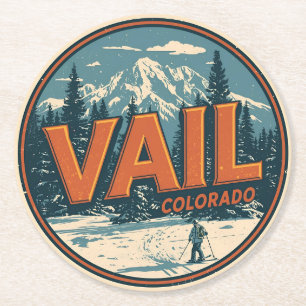vintage Vail Colorado Outdoor Winter Schnee Ski Runder Pappuntersetzer