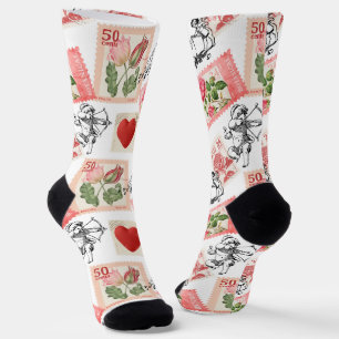 Vintage Valentinakupide und Briefmarke Socken