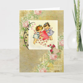 Vintage Valentine Angels und Herz Collage Feiertagskarte