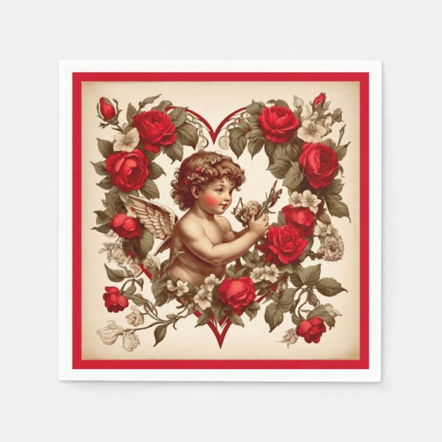 Vintage Valentine Art Liebe cupid Serviette (Vorderseite)