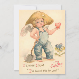 Vintage Valentine Bauer Cupid-Flachkarte Feiertagskarte