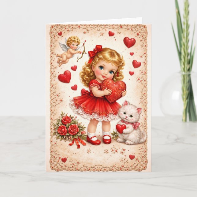Vintage Valentine Card with Cupid Karte (Vorderseite)