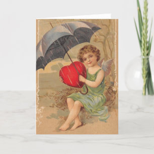 Vintage Valentine Cherub Holding Herz Feiertagskarte