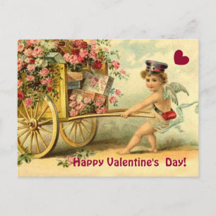 Vintage Valentine Cherub Wagon of Ohrts and Roses Feiertagspostkarte