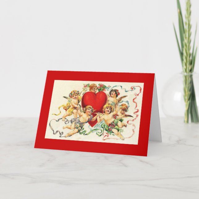 Vintage Valentine Cherubs mit Herz Feiertagskarte (Vorderseite)