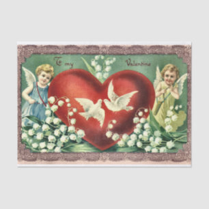 Vintage Valentine Cherubs Weiße Blume und Tauben Seidenpapier