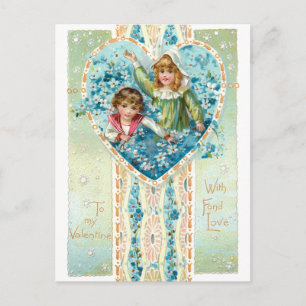 Vintage Valentine Children & Blue vergessen-Me-Not Postkarte