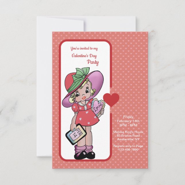Vintage Valentine Children's Party Einladung (Vorderseite)