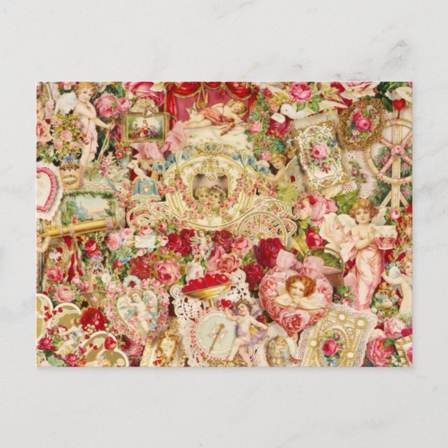 Vintage Valentine Collage Feiertagspostkarte (Vorderseite)