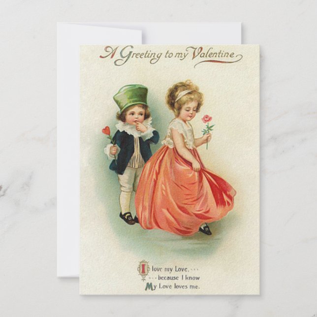 Vintage Valentine Couple Boy Girl Mitteilungskarte (Vorderseite)