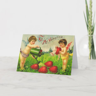 Vintage Valentine Cupid Garden Feiertagskarte